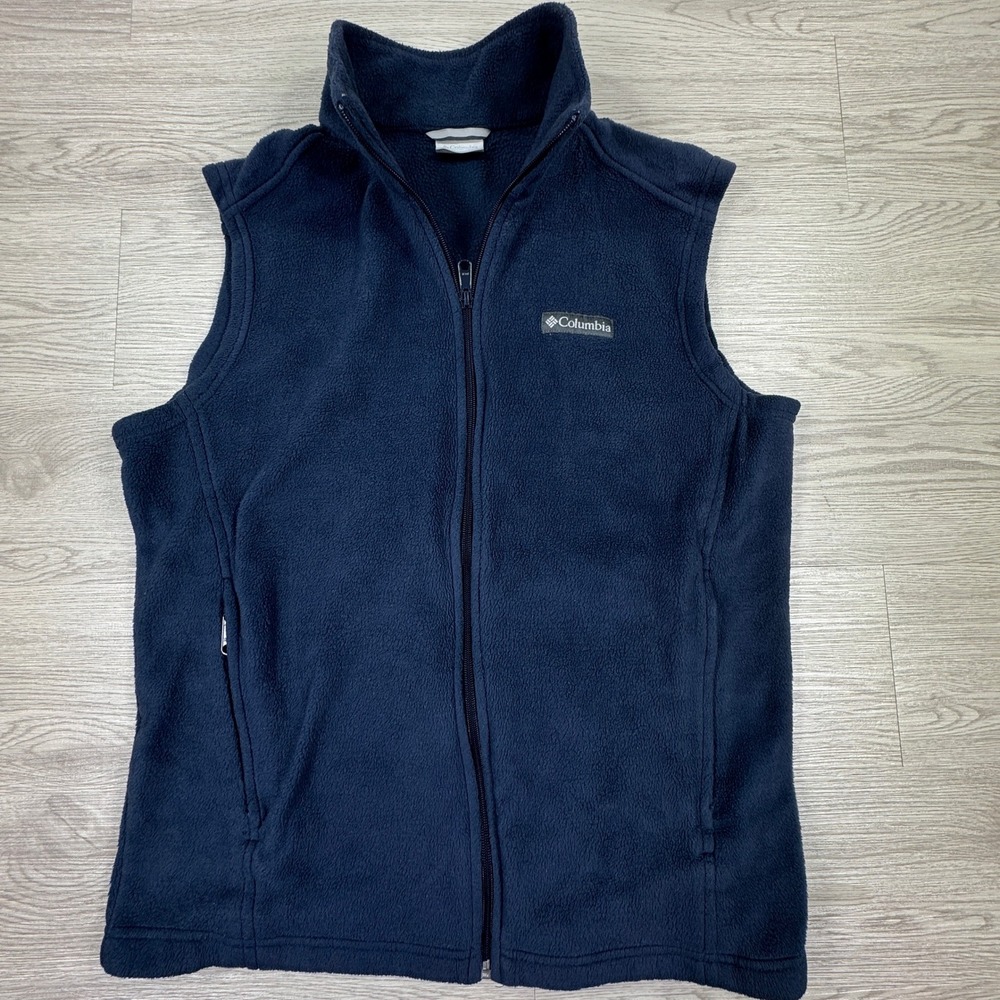 Columbia Mens Fleece Vest Steens Mountain Navy Blue Medium Full Zip Pockets